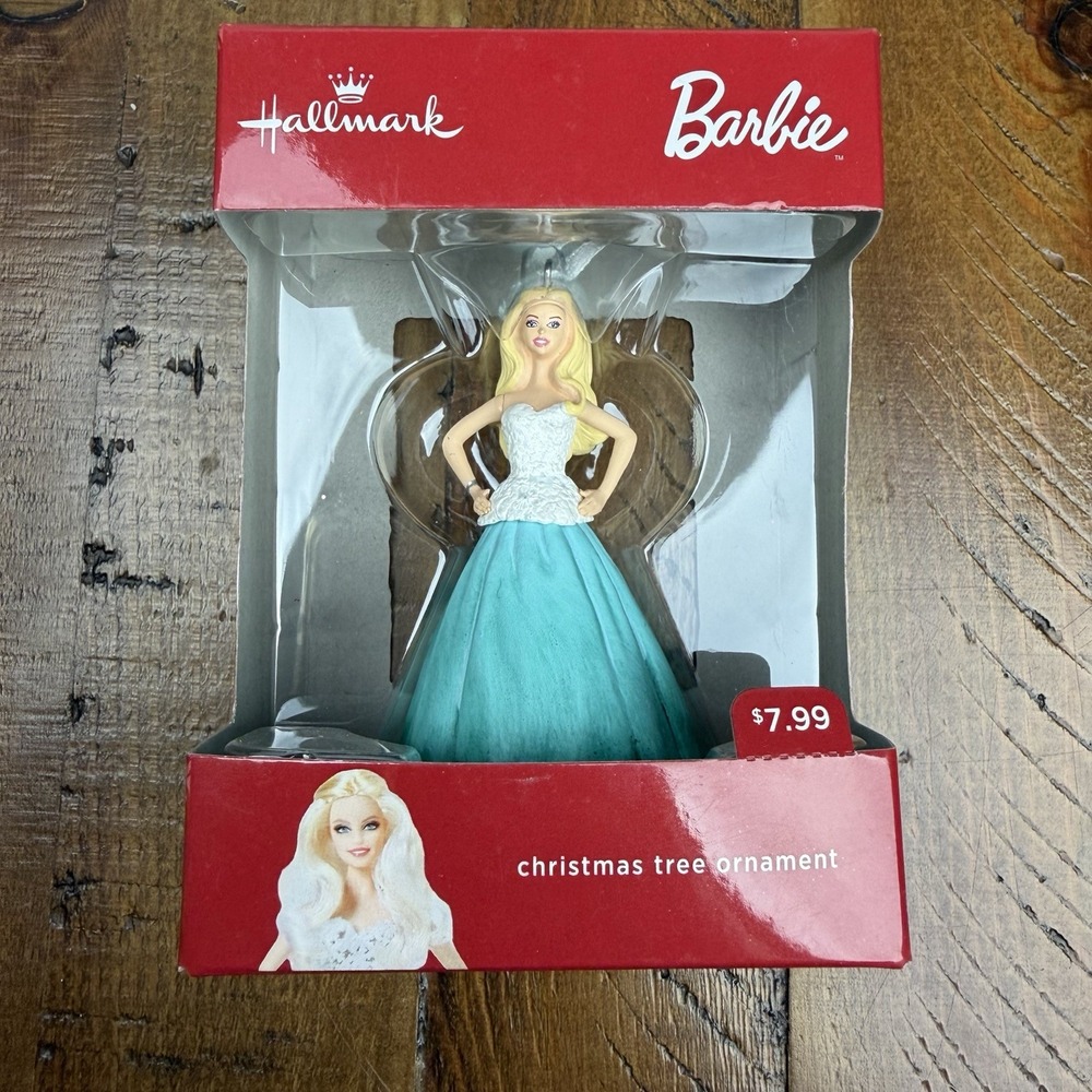 2016 Mattel Barbie in Green & White Dress Christmas Tree Ornament Hallmark NEW